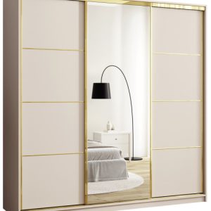 Szafa przesuwna z lustrem 200 cm GOLD NEW beżowa garderoba do sypialni 671400 Szafa przesuwna z lustrem 200 cm GOLD NEW beżowa garderoba do sypialni 671400