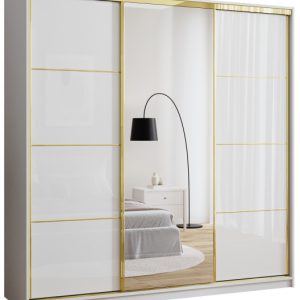 Szafa przesuwna z lustrem 200 cm GOLD NEW biała półki 248985 Szafa przesuwna z lustrem 200 cm GOLD NEW biała półki 248985