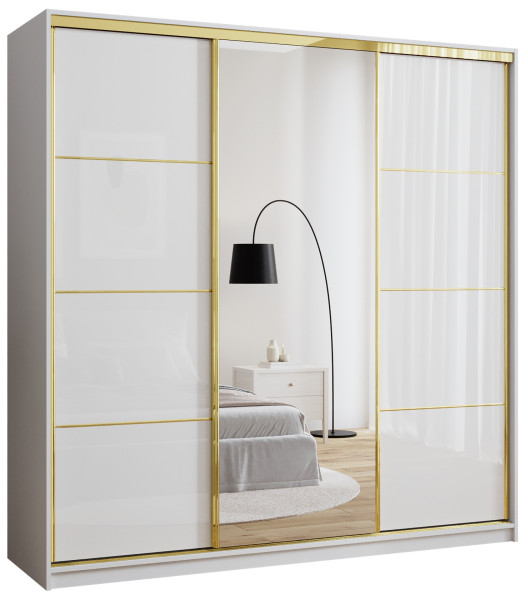 Szafa przesuwna z lustrem 200 cm GOLD NEW biała półki 248985