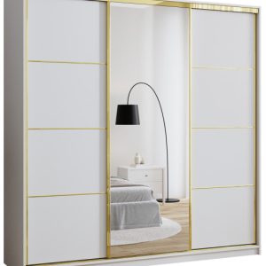 Szafa przesuwna z lustrem 200 cm GOLD NEW biała półki 248952 Szafa przesuwna z lustrem 200 cm GOLD NEW biała półki 248952