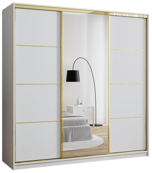 Szafa przesuwna z lustrem 200 cm GOLD NEW biała półki 248952