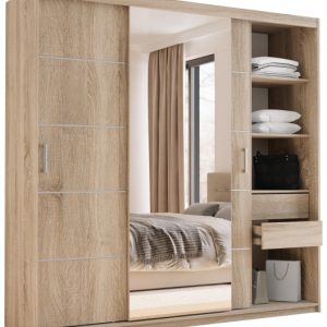 Szafa przesuwna z lustrem 200 cm HOT dąb sonoma 671754 Szafa przesuwna z lustrem 200 cm HOT dąb sonoma 671754