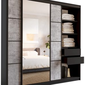 Szafa przesuwna z lustrem 200 cm LOFT Beton półki 527327 Szafa przesuwna z lustrem 200 cm LOFT Beton półki 527327