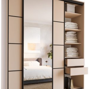 Szafa przesuwna z lustrem 200 cm LOFT MAX beż 527195 Szafa przesuwna z lustrem 200 cm LOFT MAX beż 527195
