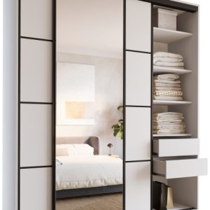 Szafa przesuwna z lustrem 200 cm LOFT MAX biała 527379 Szafa przesuwna z lustrem 200 cm LOFT MAX biała 527379