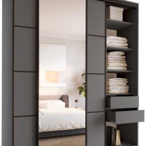 Szafa przesuwna z lustrem 200 cm LOFT MAX grafit 527198 Szafa przesuwna z lustrem 200 cm LOFT MAX grafit 527198