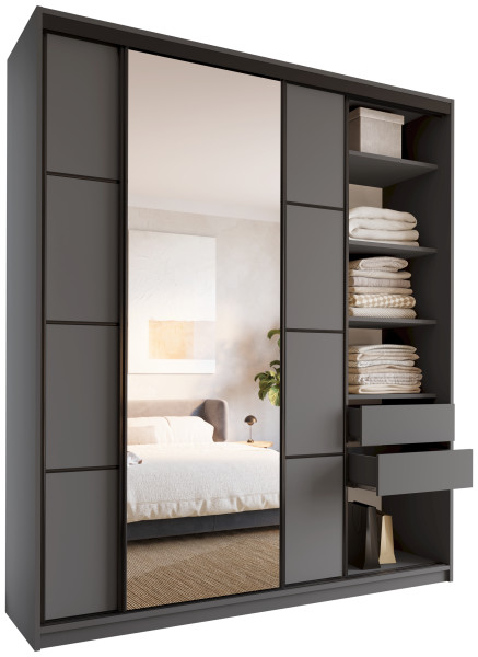 Szafa przesuwna z lustrem 200 cm LOFT MAX grafit 527198