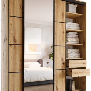 Szafa przesuwna z lustrem 200 cm LOFT MAX z półkami 527182 Szafa przesuwna z lustrem 200 cm LOFT MAX z półkami 527182