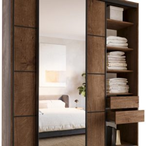 Szafa przesuwna z lustrem 200 cm LOFT MAX z półkami 527221 Szafa przesuwna z lustrem 200 cm LOFT MAX z półkami 527221