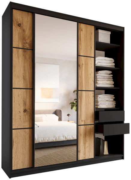 Szafa przesuwna z lustrem 200 cm LOFT MAX z półkami 527273