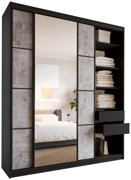 Szafa przesuwna z lustrem 200 cm LOFT MAX z półkami 527137