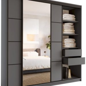 Szafa przesuwna z lustrem 200 cm LOFT z półkami grafit 530857 Szafa przesuwna z lustrem 200 cm LOFT z półkami grafit 530857