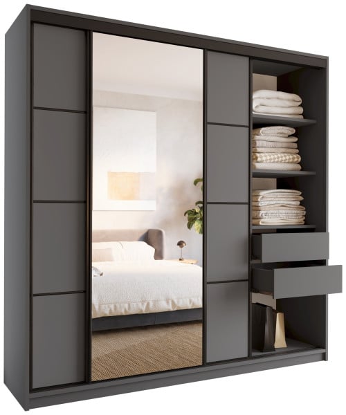 Szafa przesuwna z lustrem 200 cm LOFT z półkami grafit 530857