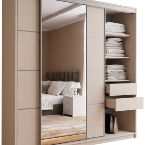 Szafa przesuwna z lustrem 200 cm TOP beż piaskowy 245610 Szafa przesuwna z lustrem 200 cm TOP beż piaskowy 245610