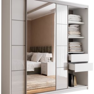 Szafa przesuwna z lustrem 200 cm TOP biały połysk 245625 Szafa przesuwna z lustrem 200 cm TOP biały połysk 245625