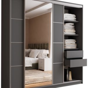 Szafa przesuwna z lustrem 200 cm TOP grafit 245596 Szafa przesuwna z lustrem 200 cm TOP grafit 245596