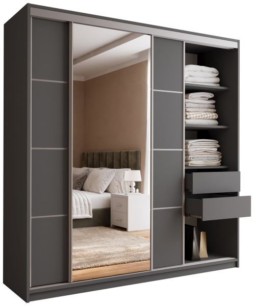 Szafa przesuwna z lustrem 200 cm TOP grafit 245596