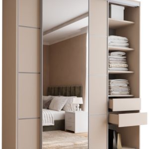 Szafa przesuwna z lustrem 200 cm TOP MAX beż piaskowy 245604 Szafa przesuwna z lustrem 200 cm TOP MAX beż piaskowy 245604