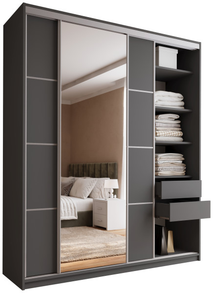 Szafa przesuwna z lustrem 200 cm TOP MAX grafit 245583