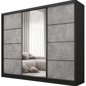 Szafa przesuwna z lustrem 235 cm BEST Beton + Czarny 224925