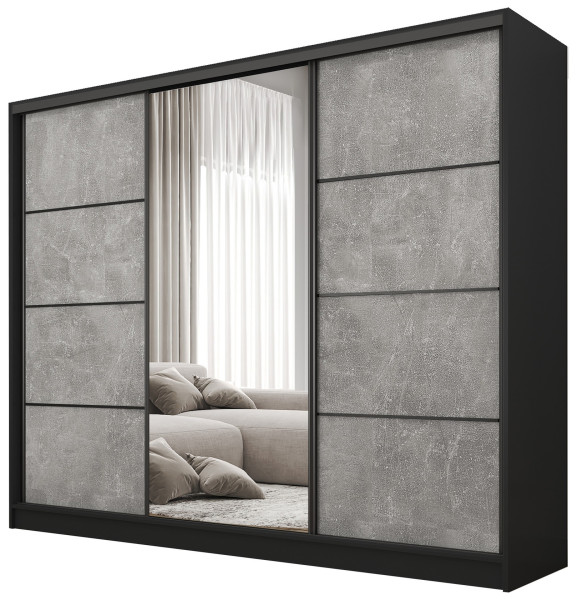 Szafa przesuwna z lustrem 235 cm BEST Beton + Czarny 224925