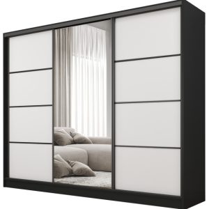 Szafa przesuwna z lustrem 235 cm BEST Biały + Czarny 224891