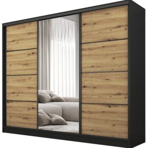 Szafa przesuwna z lustrem 235 cm BEST Dąb Artisan + Czarny 224888