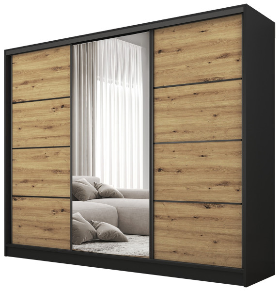 Szafa przesuwna z lustrem 235 cm BEST Dąb Artisan + Czarny 224888