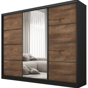 Szafa przesuwna z lustrem 235 cm BEST Dąb lefkas + Czarny 224916