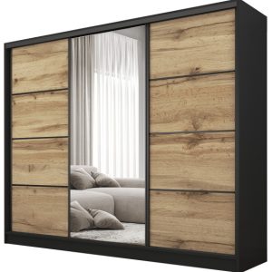 Szafa przesuwna z lustrem 235 cm BEST Dąb wotan + Czarny 224937