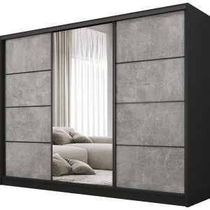 Szafa przesuwna z lustrem 250 cm BEST Beton + Czarny 224923