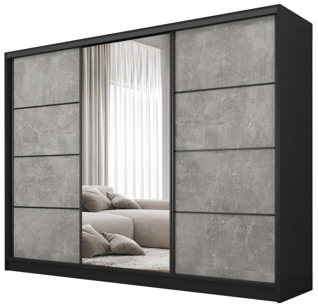 Szafa przesuwna z lustrem 250 cm BEST Beton + Czarny 224923