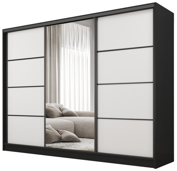 Szafa przesuwna z lustrem 250 cm BEST Biały + Czarny 224894