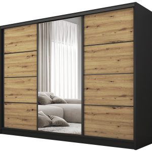 Szafa przesuwna z lustrem 250 cm BEST Dąb Artisan + Czarny 224934