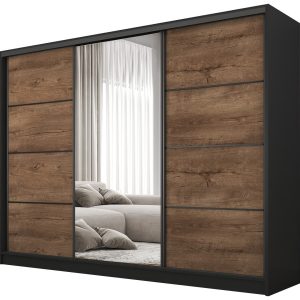 Szafa przesuwna z lustrem 250 cm BEST Dąb lefkas + Czarny 224936