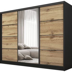 Szafa przesuwna z lustrem 250 cm BEST Dąb wotan + Czarny 224922