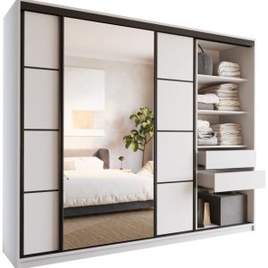 Szafa przesuwna z lustrem 250 cm biała LOFT 527293