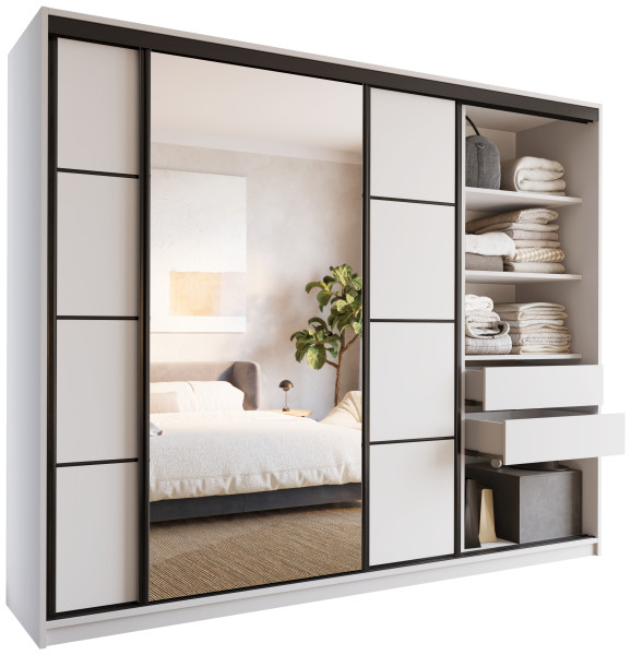 Szafa przesuwna z lustrem 250 cm biała LOFT 527293