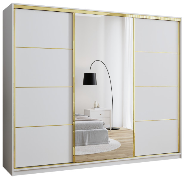 Szafa przesuwna z lustrem 250 cm GOLD NEW mat biały 248943