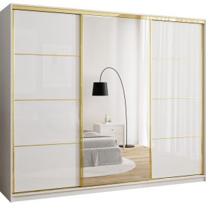 Szafa przesuwna z lustrem 250 cm GOLD NEW połysk biały 248989