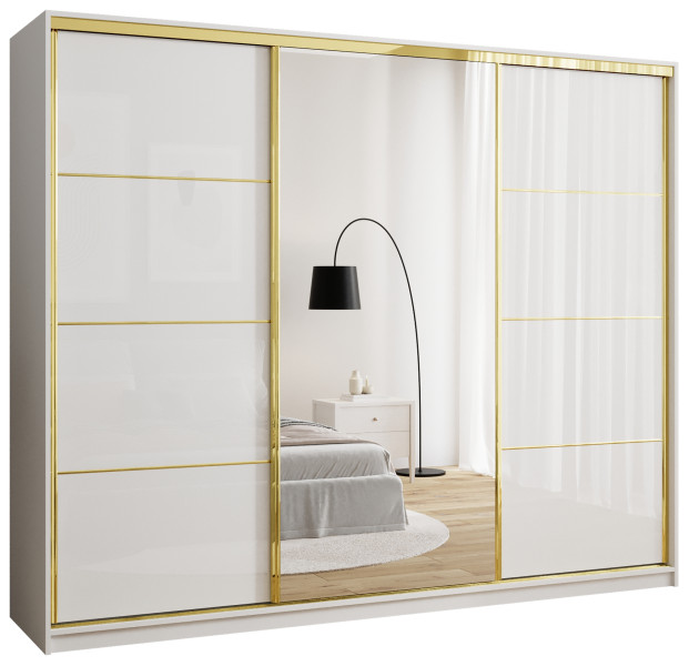 Szafa przesuwna z lustrem 250 cm GOLD NEW połysk biały 248989