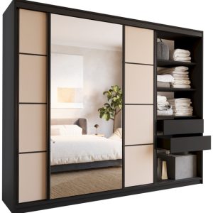 Szafa przesuwna z lustrem 250 cm LOFT czarny + beż piaskowy 527346