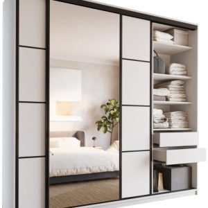 Szafa przesuwna z lustrem 250 cm LOFT MAX biała z półkami 527255