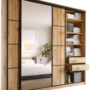 Szafa przesuwna z lustrem 250 cm LOFT MAX z półkami 527168