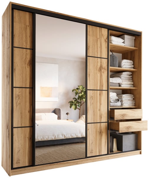 Szafa przesuwna z lustrem 250 cm LOFT MAX z półkami 527168