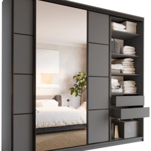Szafa przesuwna z lustrem 250 cm LOFT MAX z półkami 527283