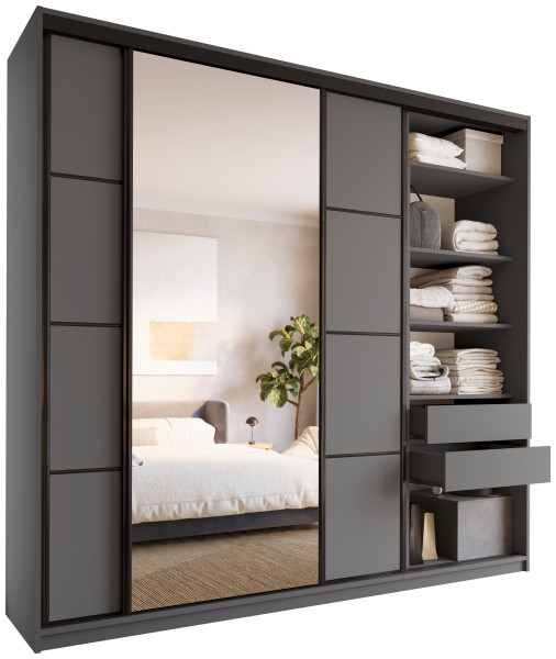 Szafa przesuwna z lustrem 250 cm LOFT MAX z półkami 527283