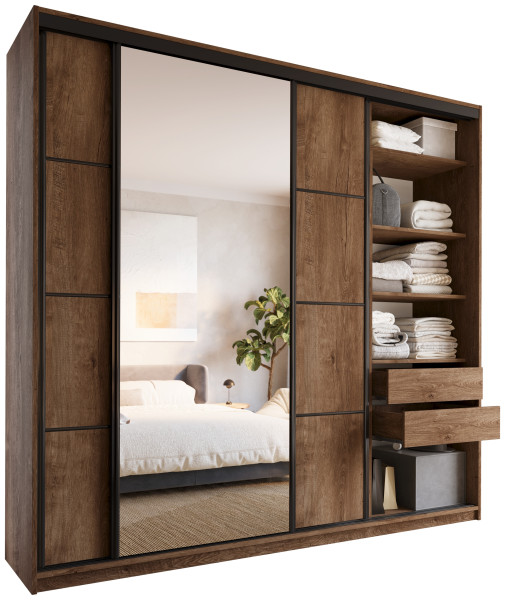 Szafa przesuwna z lustrem 250 cm LOFT MAX z półkami 527316