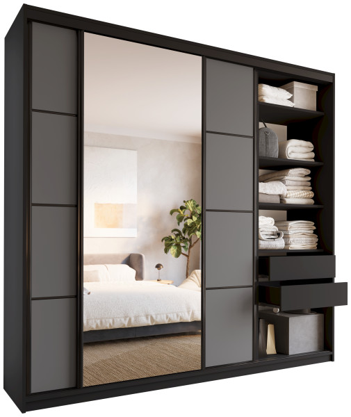 Szafa przesuwna z lustrem 250 cm LOFT MAX z półkami 527159