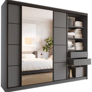Szafa przesuwna z lustrem 250 cm LOFT z półkami grafit 531836 Szafa przesuwna z lustrem 250 cm LOFT z półkami grafit 531836